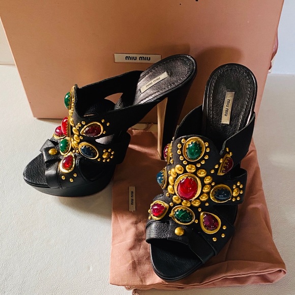 $750 MIU MIU Multicolor Stone Stud Platform 38.5 - Picture 16 of 16